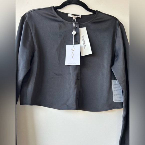 WAYF Black Long Sleeve Button Up Crop Top Blouse Flared Bell Sleeve XS NWTS - Picture 11 of 11